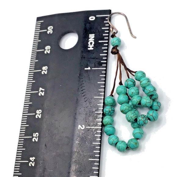 Fashion Turquoise Colored And Silvertone Native Style Earrings Boho Retro Dangle - Picture 15 of 16